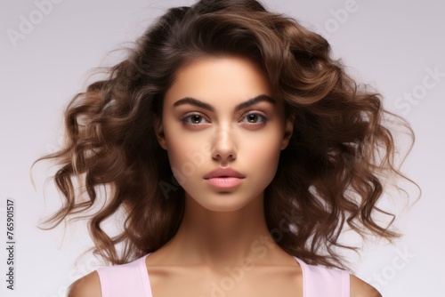 Woman With Long Brown Hair in Pink Top