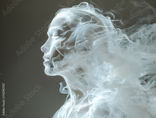 Sztuka nowoczesna, kobieta w przepływie fal na kształt dymu