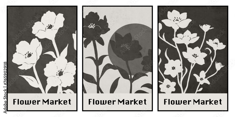 Set of 3 Botanical poster . Illustration for wall art, greeting card and invitation.