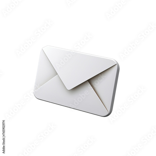 A simple modern 3D white enveloppe icon style, email isolated on a transparent background