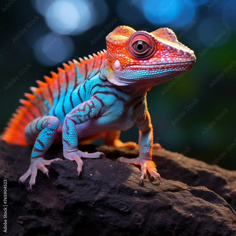 Fototapeta premium Opalescent Lava Lizard сreated with Generative Ai