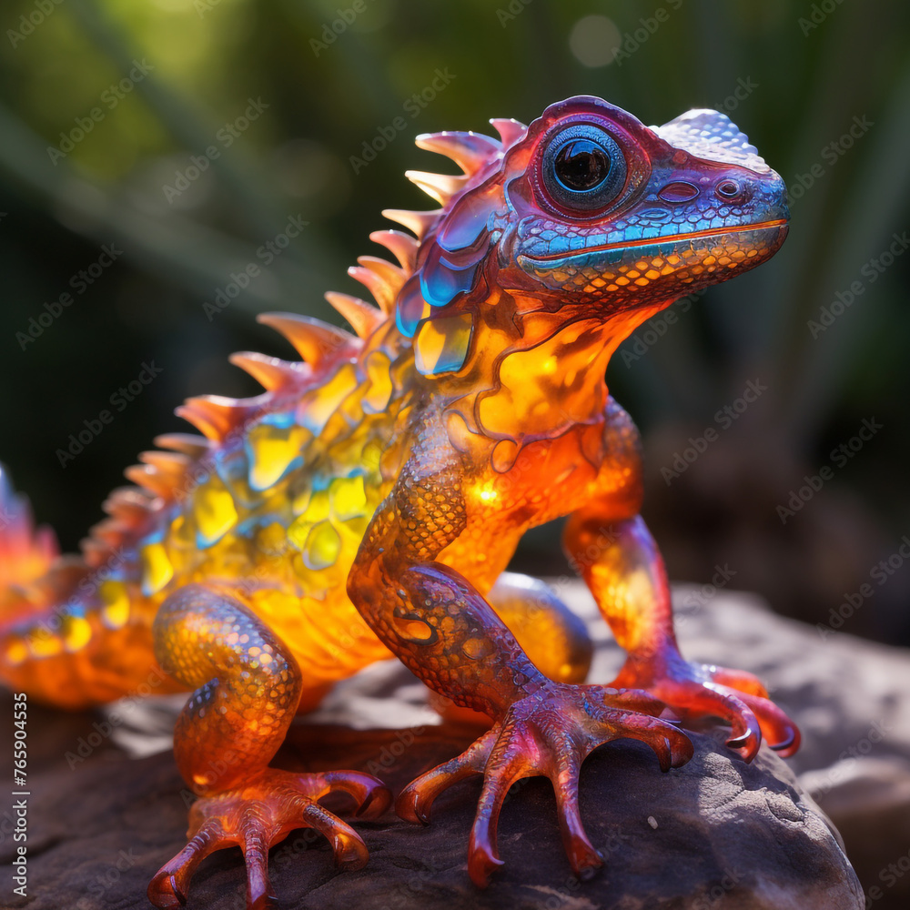 Fototapeta premium Opalescent Lava Lizard сreated with Generative Ai