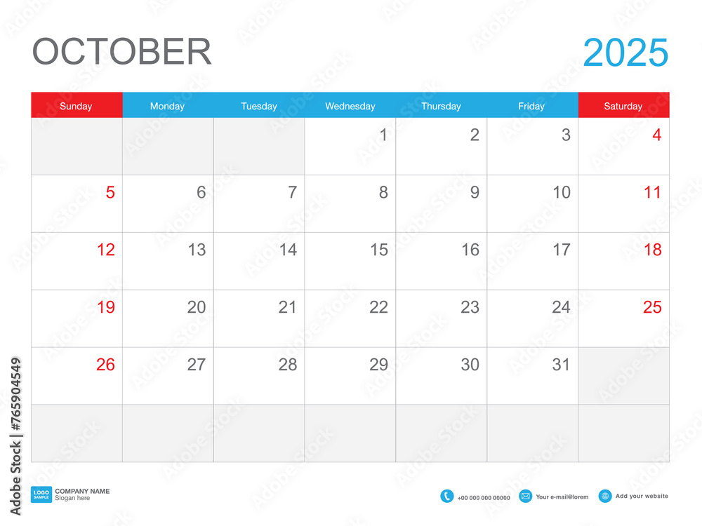 October 2025 template, Calendar 2025 design, Desk Calendar 2025