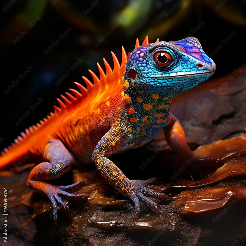 Fototapeta premium Opalescent Lava Lizard сreated with Generative Ai