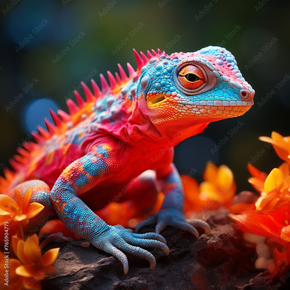 Fototapeta premium Opalescent Lava Lizard сreated with Generative Ai