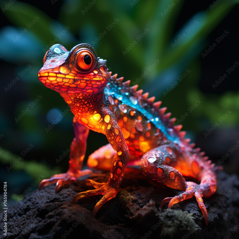 Fototapeta premium Opalescent Lava Lizard сreated with Generative Ai