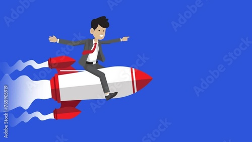 Animation of a businessman riding a rocket to success. suitable for presentation screens or video graphics. With 4k HD size. Looping Video Footage.