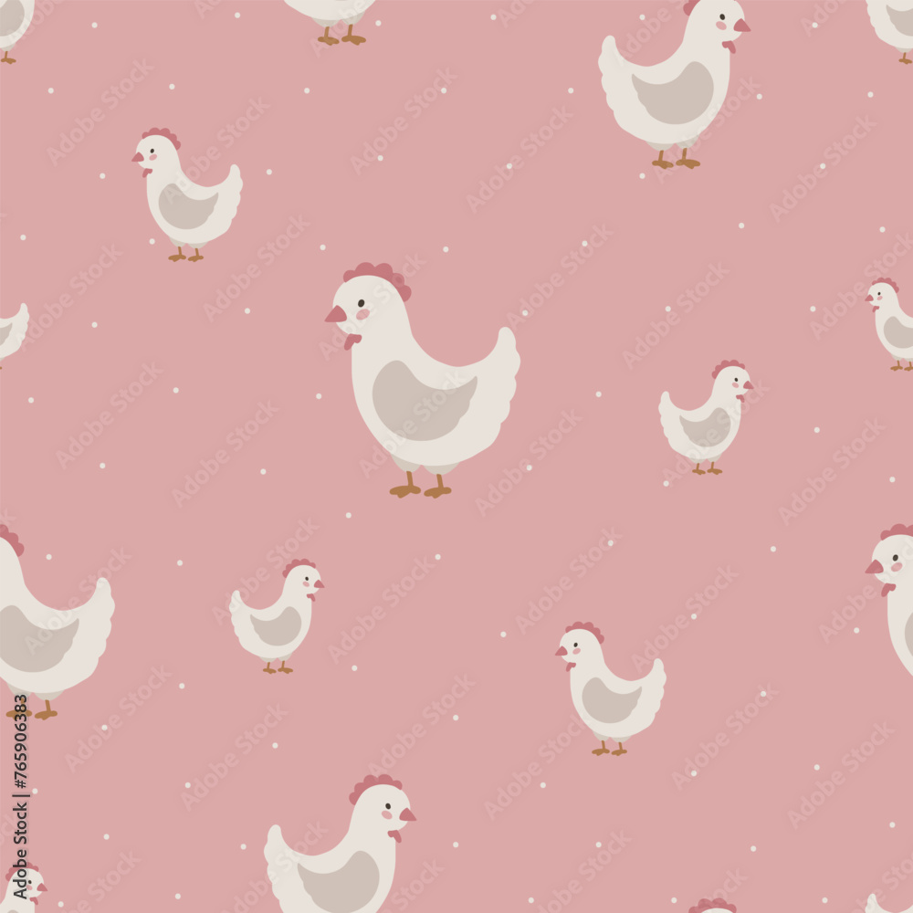 Chicken seamless pattern, hand drawn cute kids background, vintage retro pallete Chicken seamless pattern, hand drawn cute kids background, vintage retro pallete