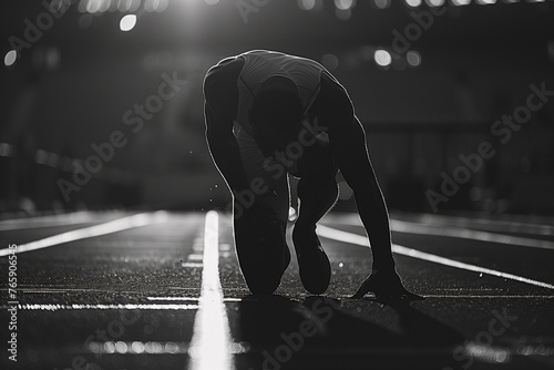 A tired runner is rising from the floor - motivate emotional impact concept