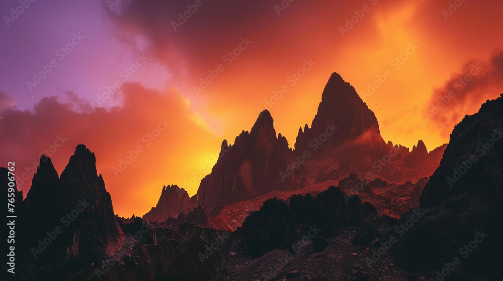 Silhouette of Mountain Range at Sunset