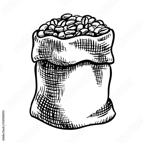 A handful of coffee beans, black and white vector illustration. For packaging, logos and labels. For banners, flyers, menus and posters.