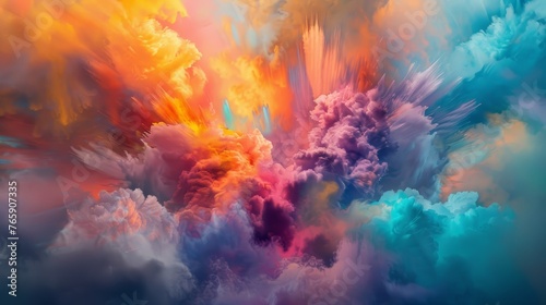 Abstract colorful cloud forms on vibrant background. Surreal sky with multicolored cloud texture for creative design © ANStudio