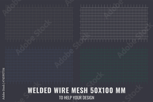 Welded steel mesh, metal 50X100 MM. Vector realistic lattice made of iron rods for construction