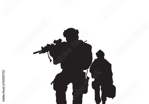 army soldiers with rifle silhouette vector collection