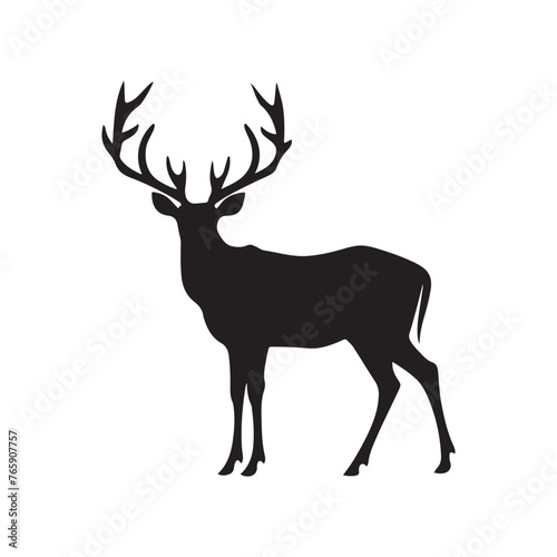 black silhouette of a Deer with thick outline side view isolated
