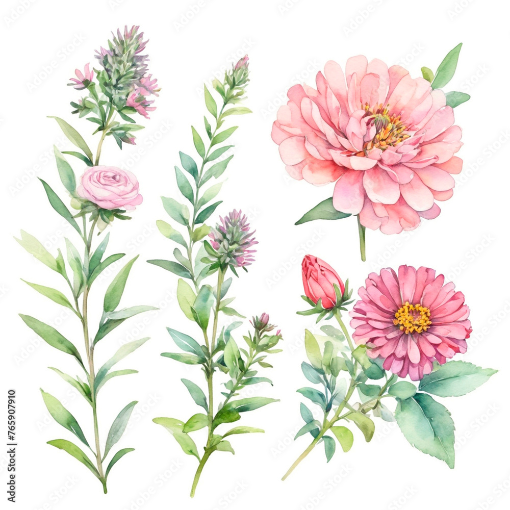 Fototapeta premium set of pink and white flowers