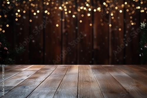 wooden backdrop room with christmas tree and snowflakes