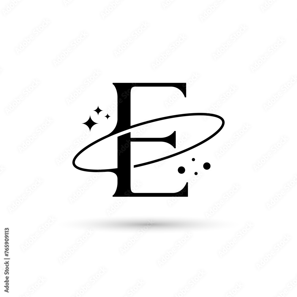 Letter E Vector Logo On Which An Abstract Image Of A Planet Letter E Vector Logo On Which An Abstract Image Of A Planet