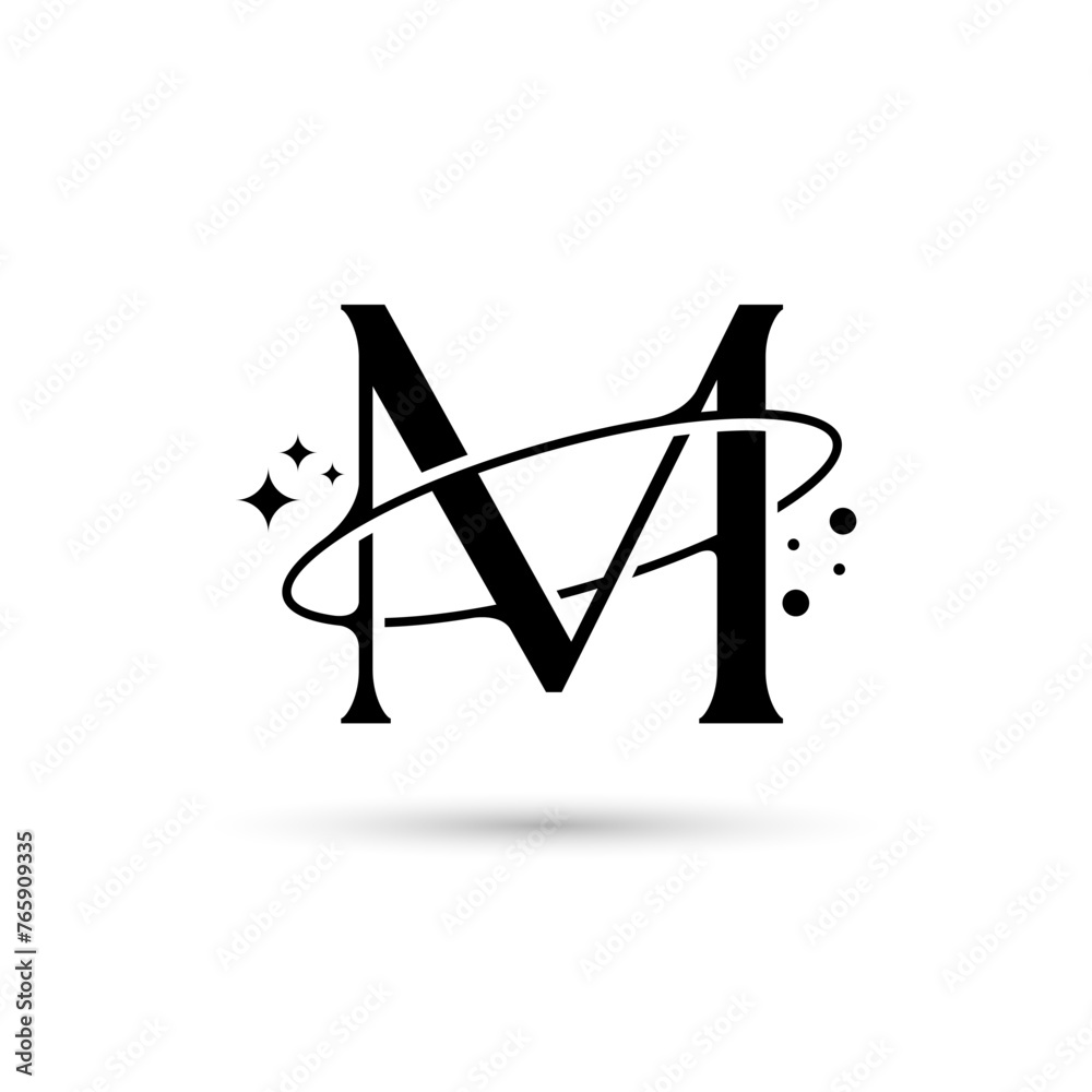 Letter M Vector Logo On Which An Abstract Image Of A Planet Letter M Vector Logo On Which An Abstract Image Of A Planet