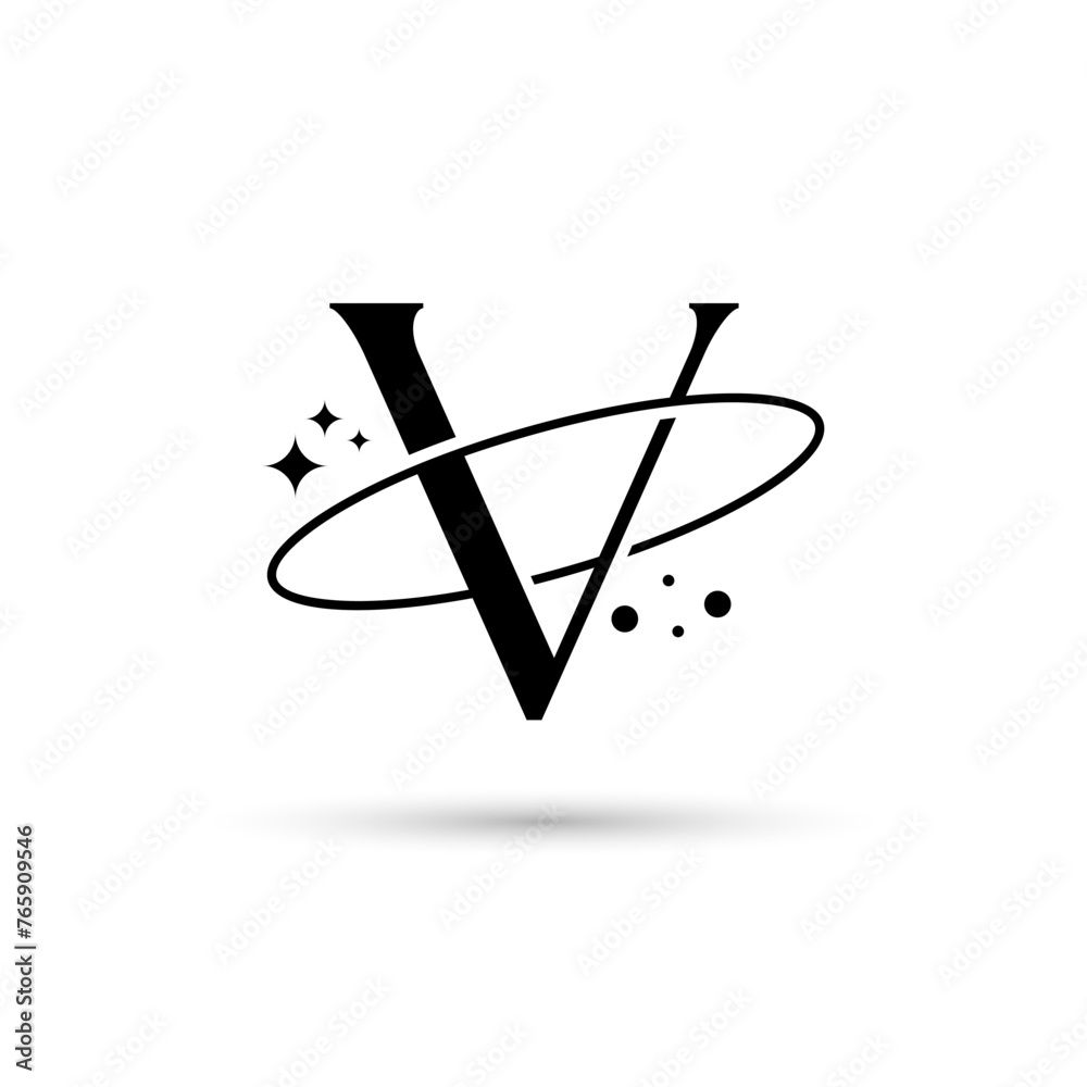 Letter V Vector Logo On Which An Abstract Image Of A Planet Letter V Vector Logo On Which An Abstract Image Of A Planet