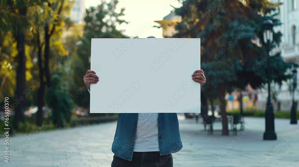 Front view men Public squares Single person holding a whiteboard Front view men Public squares Single person holding a whiteboard