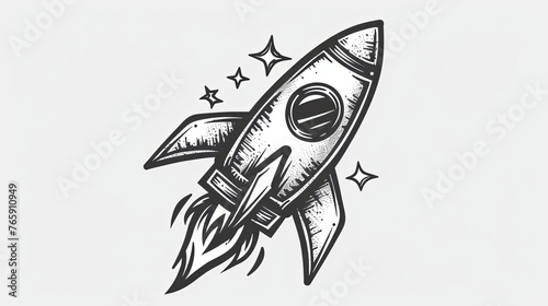 Stencil for children's art. Takeoff of a rocket for research into outer space. Illustration for cover, card, postcard, interior design, banner, poster, brochure or presentation.