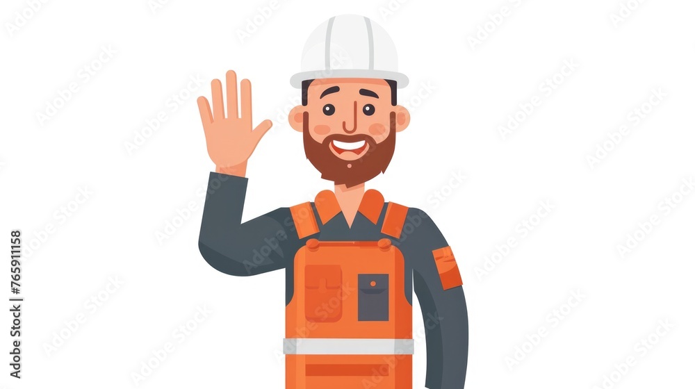 Friendly Industrial Worker Waving Hello Friendly Industrial Worker Waving Hello