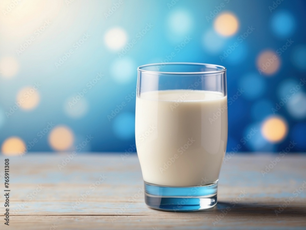 Glass of milk on a wooden table on a blue background. Milk Day Glass of milk on a wooden table on a blue background. Milk Day