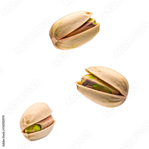 Three Stages of Pistachio Nut Opening Against on a White Background. AI.