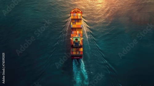 Aerial View of Container Cargo Ship in Blue SeaAerial View of Container Cargo Ship in Blue Sea