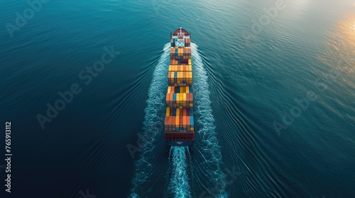 Aerial View of Container Cargo Ship in Blue SeaAerial View of Container Cargo Ship in Blue Sea