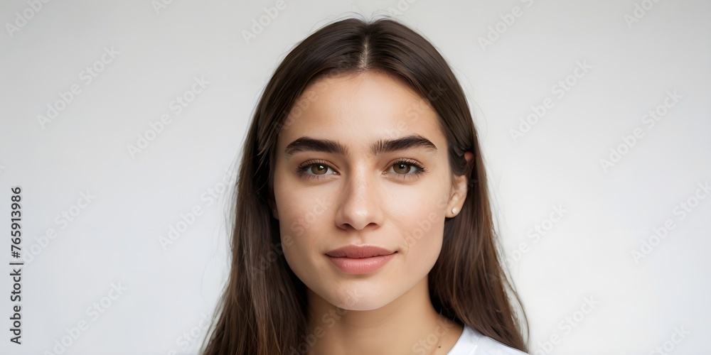 Close up portrait of beautiful young woman with clean fresh skin, natural make-up and long brown hair. Close up portrait of beautiful young woman with clean fresh skin, natural make-up and long brown hair.