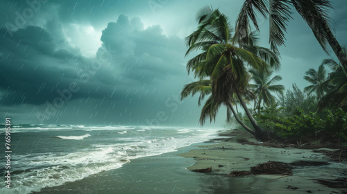 Tropical storm and coconut palms