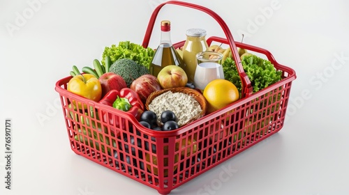Shopping Basket Filled with Fresh Groceries