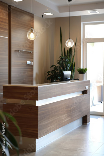 Tidy reception desk in a modern style. Generative AI