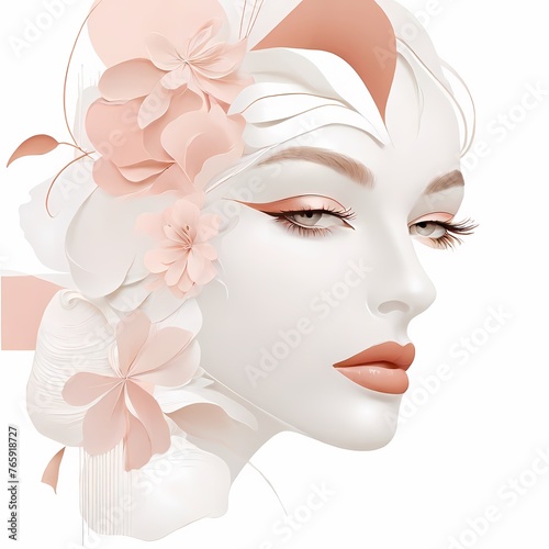 Abstract female face in one line. Woman face with flowers Surreal Line art female floral girl. Minimalism Abstract modern Continuous single line woman face portrait 