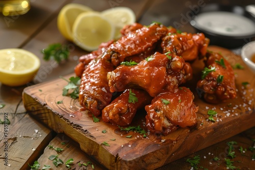 Juicy Buffalo Chicken Wings, Spicy and Savory on Wooden Background