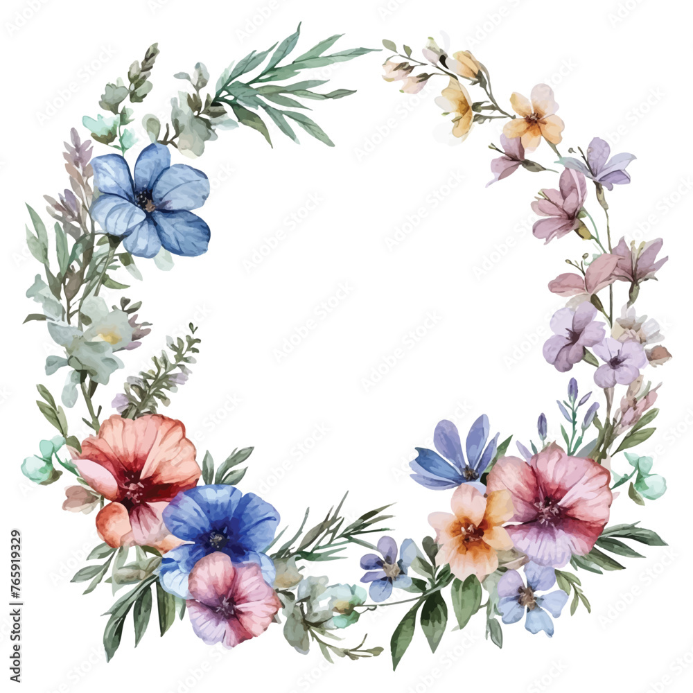 Watercolor natural spring wreath on a white background