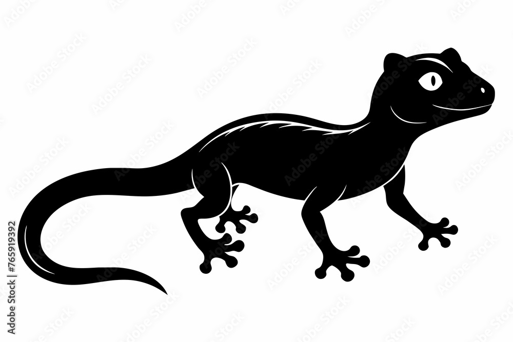 Fattail Gecko, full body ,  high deta silhouette vector illustration 