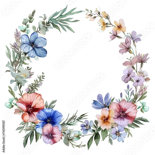 Watercolor natural spring wreath on a white background