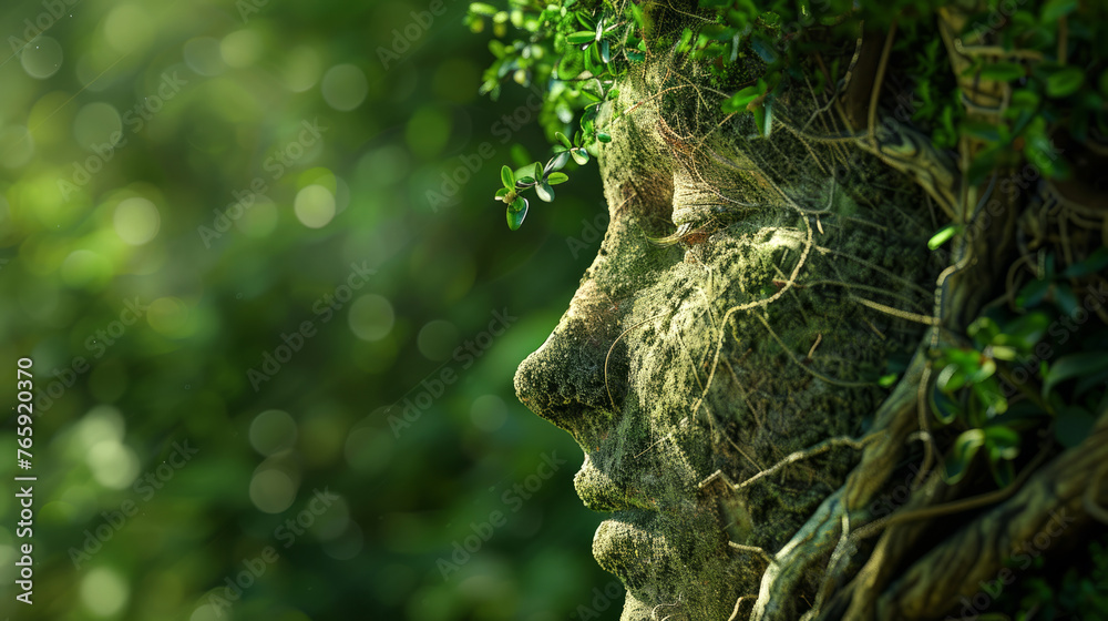 Portrait of Mother Earth with tree roots and plants․International Mother Earth Day. Environment and conservation concept. 