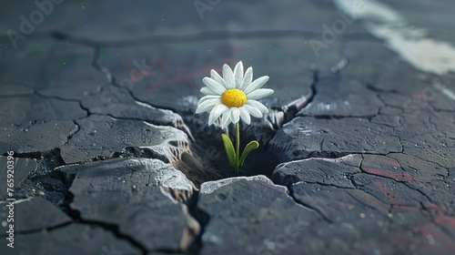 realistic 3D paint illustration of daisy flower growing from the ground © Pter