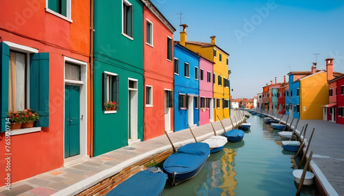 View of the colorful venetian houses at the islands of burano in venice © Mian
