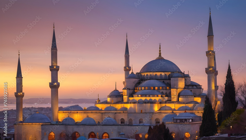 Obraz premium The sultanahmet mosque blue mosque in istanbul turkey at sunset