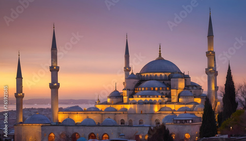 The sultanahmet mosque blue mosque in istanbul turkey at sunset photo