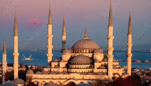 The sultanahmet mosque blue mosque in istanbul turkey at sunset