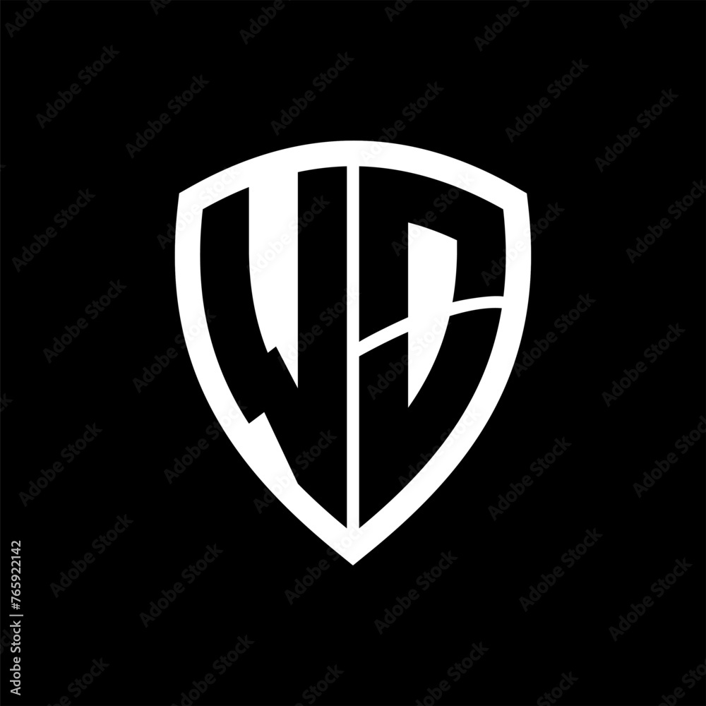 WO monogram logo with bold letters shield shape with black and white color design WO monogram logo with bold letters shield shape with black and white color design