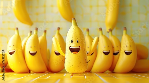 3d rendering a character cute cartoon yellow banana. photo