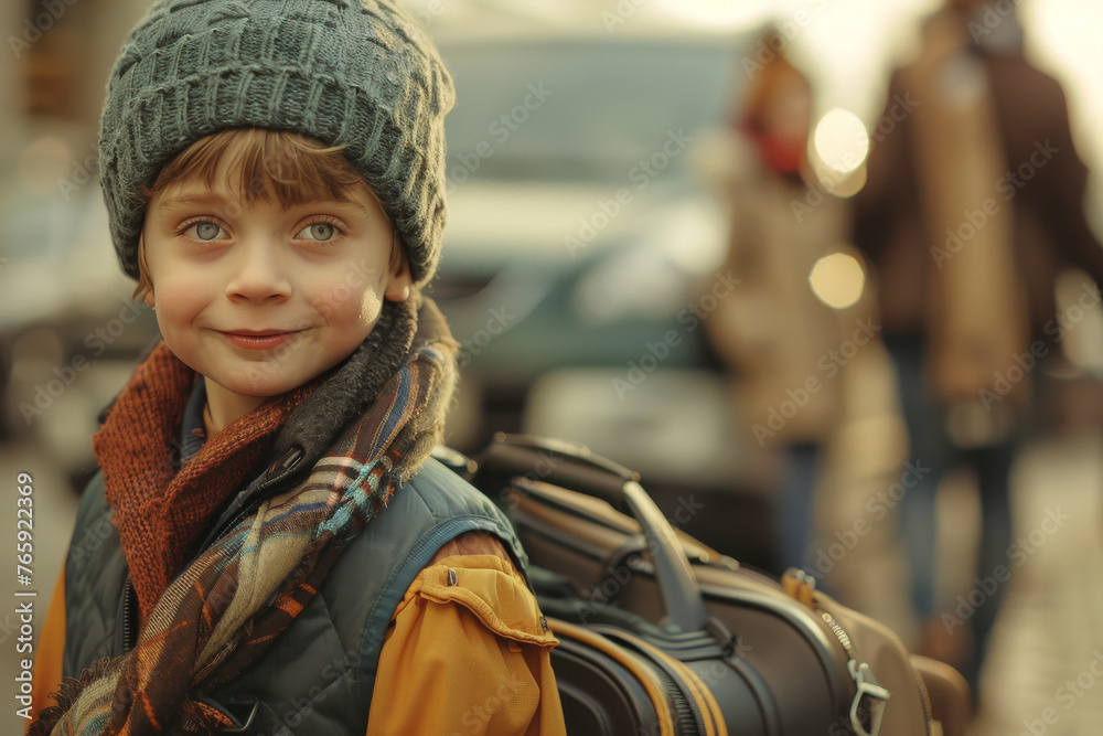 A cheerful child wearing a winter hat and warm scarf smiles warmly, exuding happiness and readiness for a school day.
A cheerful child wearing a winter hat and warm scarf smiles warmly, exuding happiness and readiness for a school day.