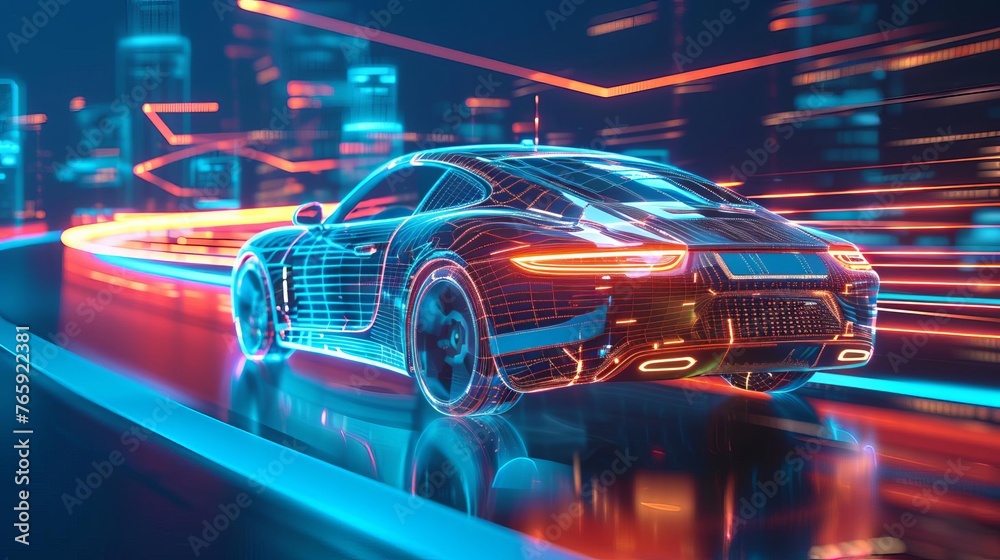 Futuristic evolution of transportation through AI-driven automotive systems, 3D illustration Futuristic evolution of transportation through AI-driven automotive systems, 3D illustration